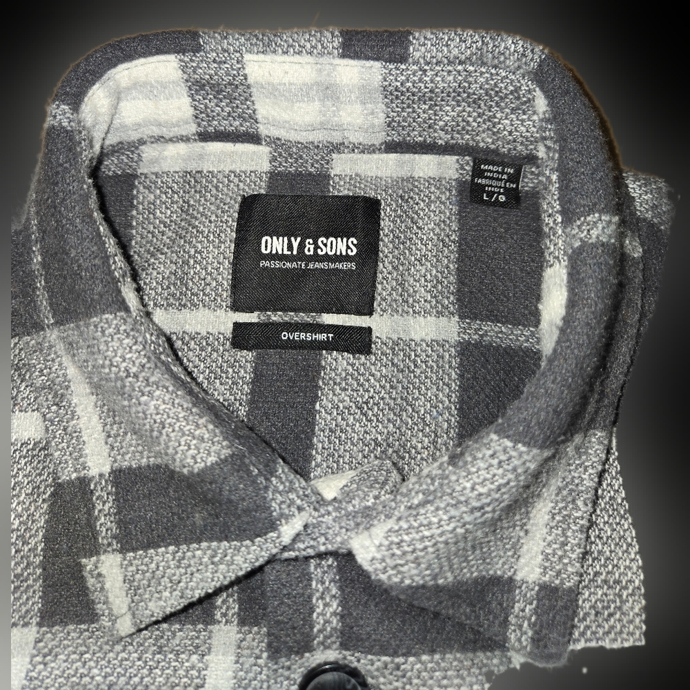 ONLY & SONS Overshirt in Grey and white plaid - Picture 3 of 3